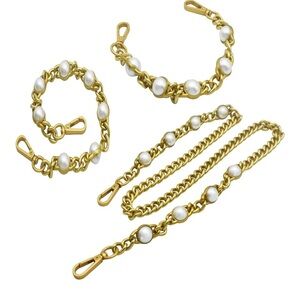 Elegant  3 pieces Gold and White Pearl Bag strap and extender wristlet New .